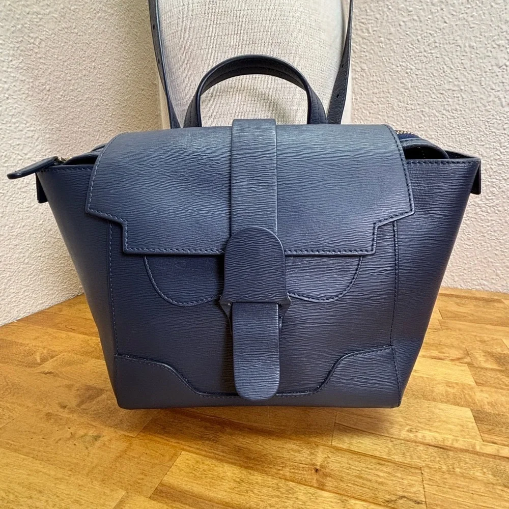 Senreve Mini Maestra Navy Mimosa Leather Convertible Bag